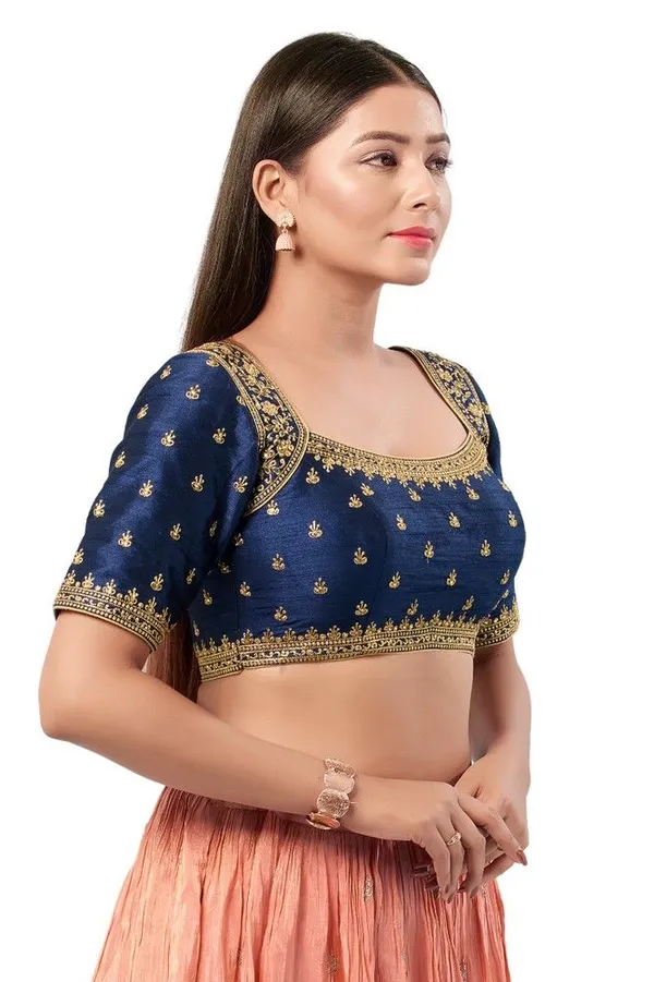 Navy_Blue_Mulberry_Silk_Designer_Readymade_Blous
