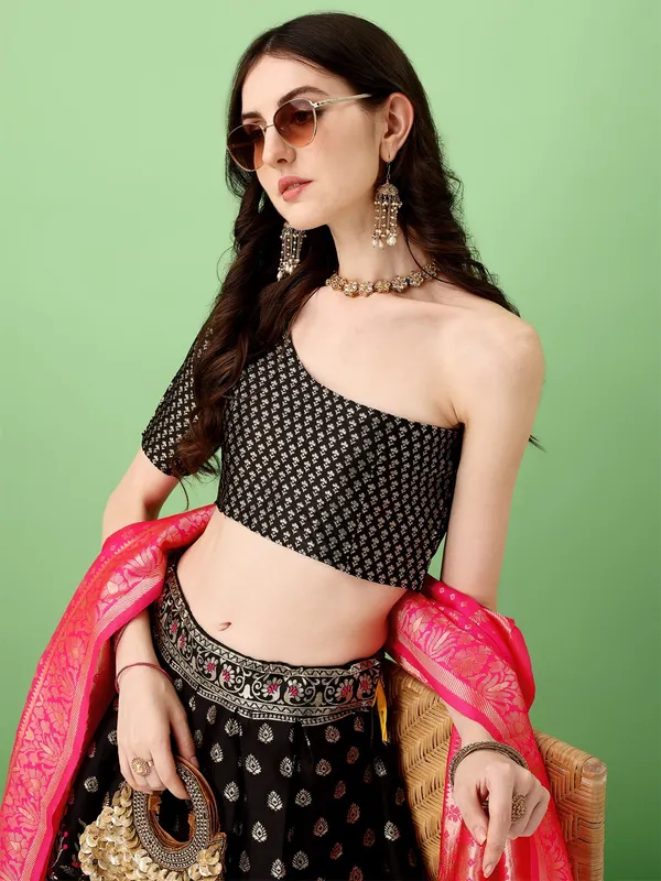 Black_Heavy_Designer_Lehenga_Choli_In_Soft_Silk_Jacquard_With_Rich_Jacquard_Work_Default_Title