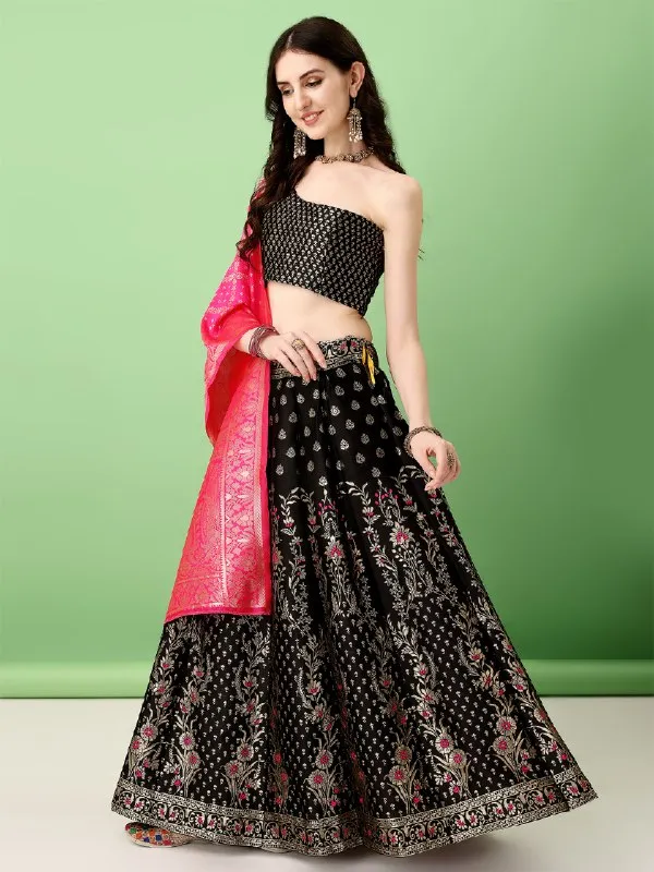 Black_Heavy_Designer_Lehenga_Choli_In_Soft_Silk_Jacquard_With_Rich_Jacquard_Work_Default_Title