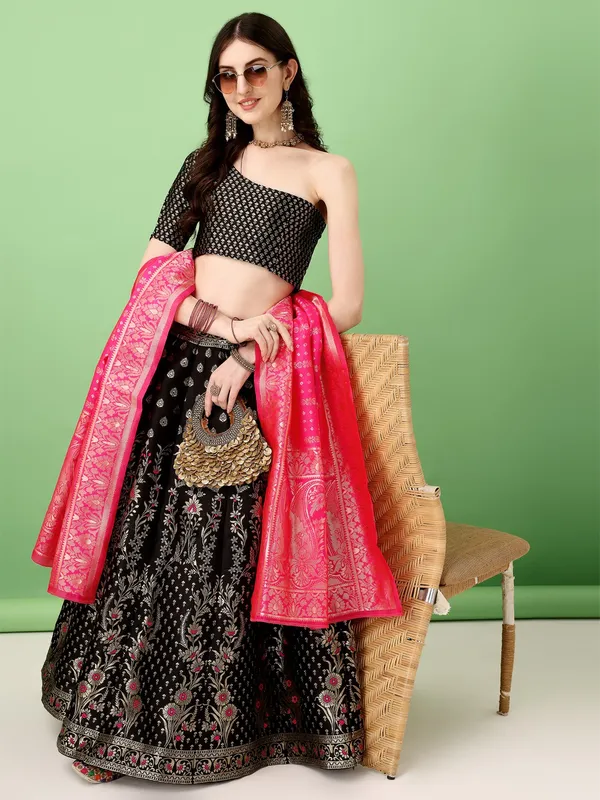 Black_Heavy_Designer_Lehenga_Choli_In_Soft_Silk_Jacquard_With_Rich_Jacquard_Work_Default_Title