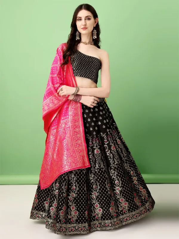 Black_Heavy_Designer_Lehenga_Choli_In_Soft_Silk_Jacquard_With_Rich_Jacquard_Work_Default_Title