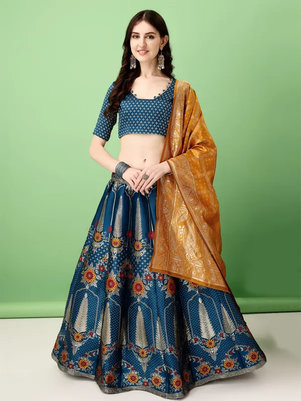 Multi_Color_Heavy_Designer_Lehenga_Choli_In_Soft_Silk_Jacquard_With_Rich_Jacquard_Work_Default_Title