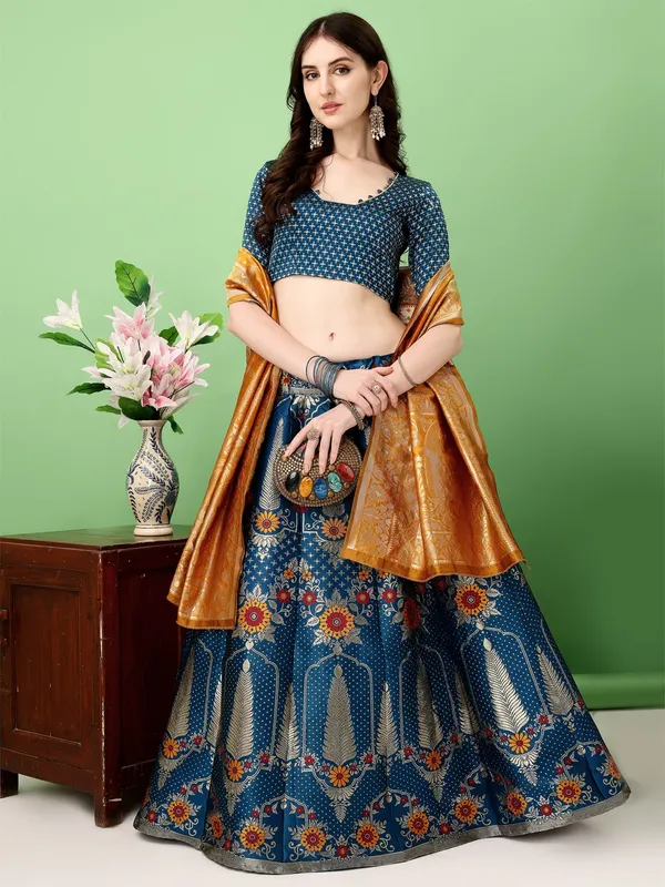 Multi_Color_Heavy_Designer_Lehenga_Choli_In_Soft_Silk_Jacquard_With_Rich_Jacquard_Work_Default_Title