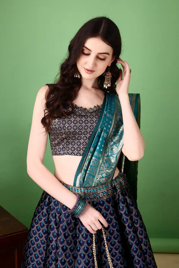 Wedding_Wear_Multi_Color_Lehenga_Choli_With_Jacquard_Work