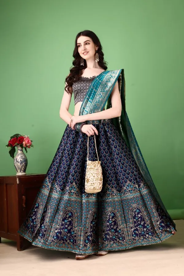 Wedding_Wear_Multi_Color_Lehenga_Choli_With_Jacquard_Work