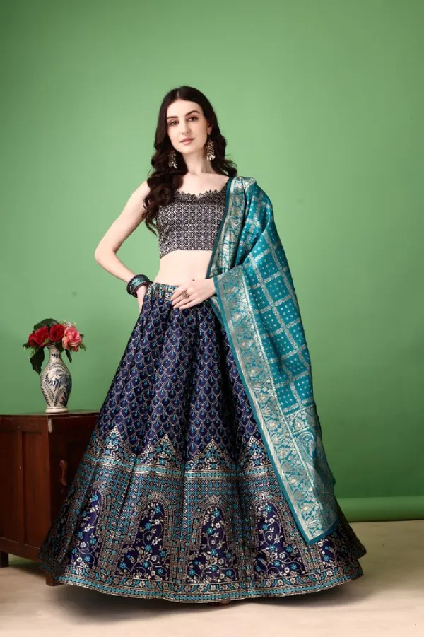 Wedding_Wear_Multi_Color_Lehenga_Choli_With_Jacquard_Work
