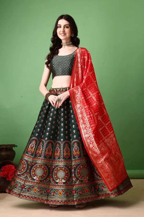 Multi_Color_Designer_Heavy_Lehenga_Choli_In_Soft_Silk_Jacquard_With_Jacquard_Work_Default_Title