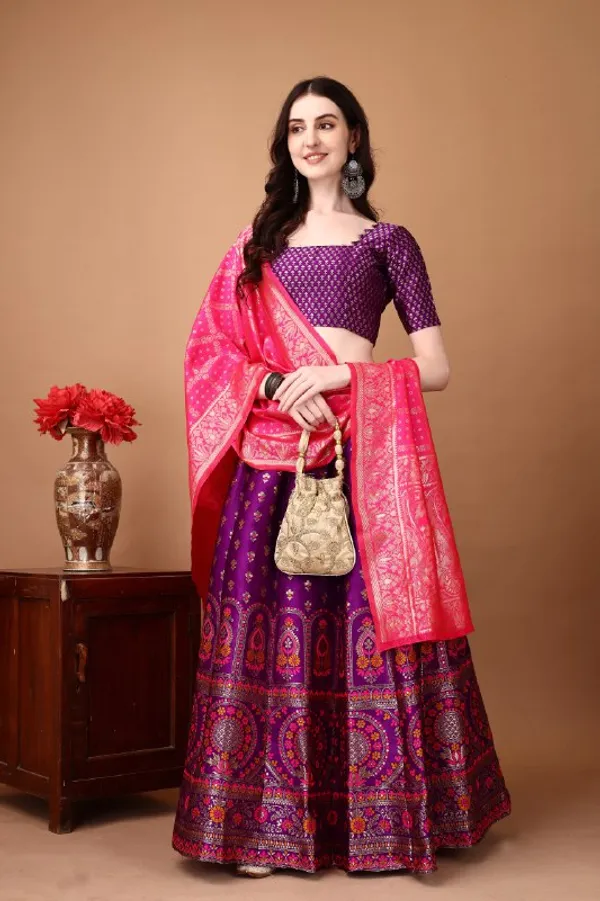 Multi_Color_Designer_Heavy_Lehenga_Choli_In_Soft_Silk_Jacquard_With_Jacquard_Work_Default_Title
