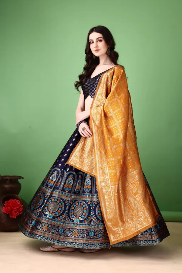Multi_Color_Designer_Heavy_Lehenga_Choli_In_Soft_Silk_Jacquard_With_Jacquard_Work_Default_Title