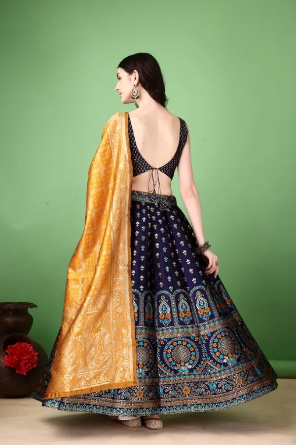 Multi_Color_Designer_Heavy_Lehenga_Choli_In_Soft_Silk_Jacquard_With_Jacquard_Work_Default_Title