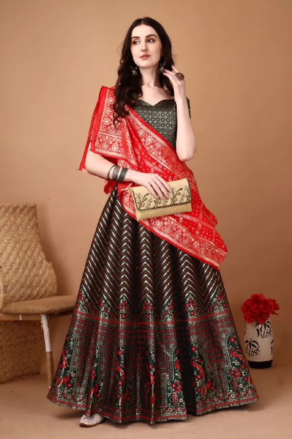 Multi_Color_Designer_Heavy_Lehenga_Choli_In_Soft_Silk_Jacquard_With_Jacquard_Work_Default_Title