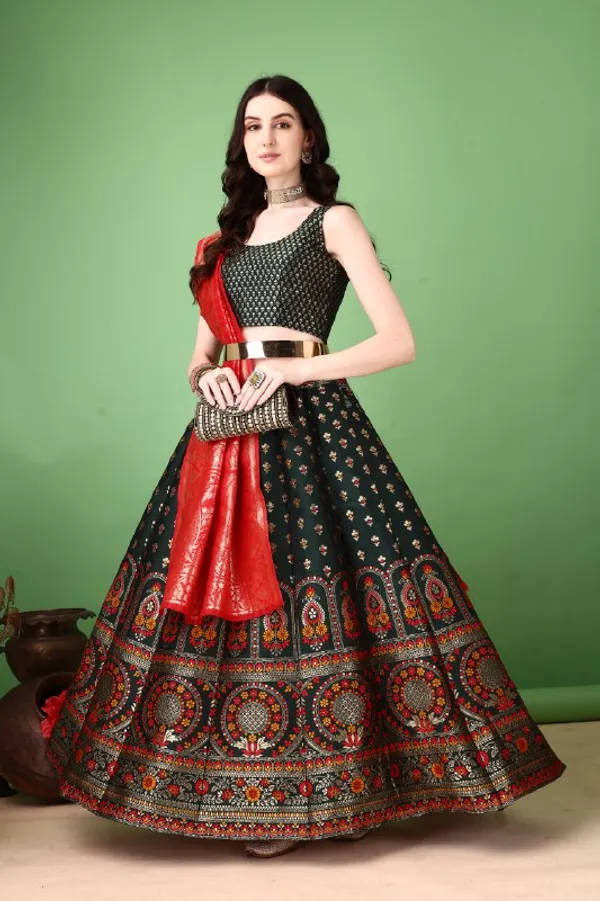 Multi_Color_Designer_Heavy_Lehenga_Choli_In_Soft_Silk_Jacquard_With_Jacquard_Work_Default_Title