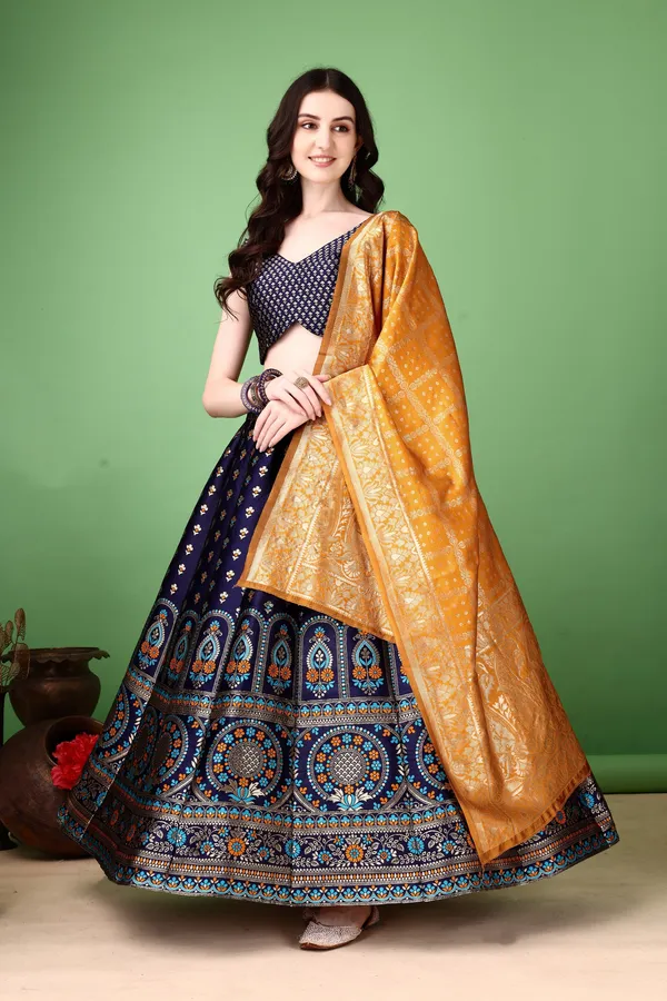 Multi_Color_Designer_Heavy_Lehenga_Choli_In_Soft_Silk_Jacquard_With_Jacquard_Work_Default_Title