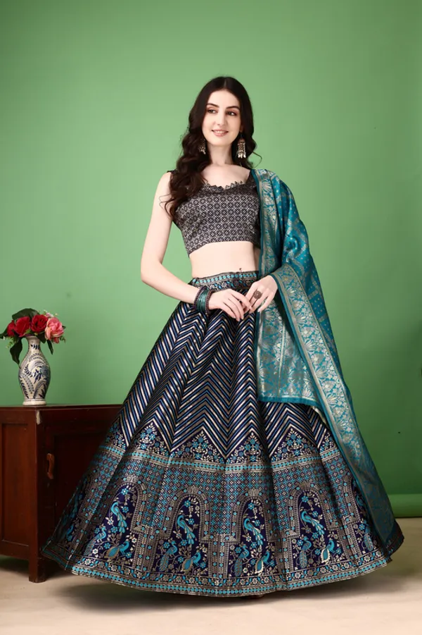 Multi_Color_Designer_Heavy_Lehenga_Choli_In_Soft_Silk_Jacquard_With_Jacquard_Work_Default_Title