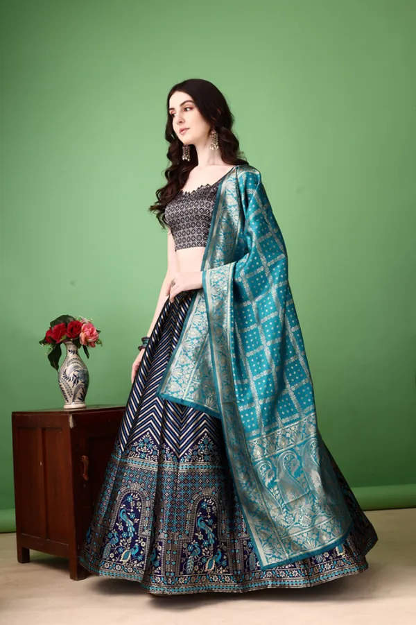 Multi_Color_Designer_Heavy_Lehenga_Choli_In_Soft_Silk_Jacquard_With_Jacquard_Work_Default_Title