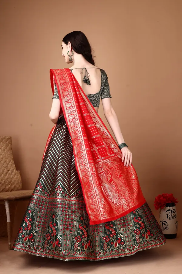 Multi_Color_Designer_Heavy_Lehenga_Choli_In_Soft_Silk_Jacquard_With_Jacquard_Work_Default_Title