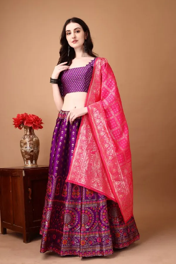 Multi_Color_Designer_Heavy_Lehenga_Choli_In_Soft_Silk_Jacquard_With_Jacquard_Work_Default_Title