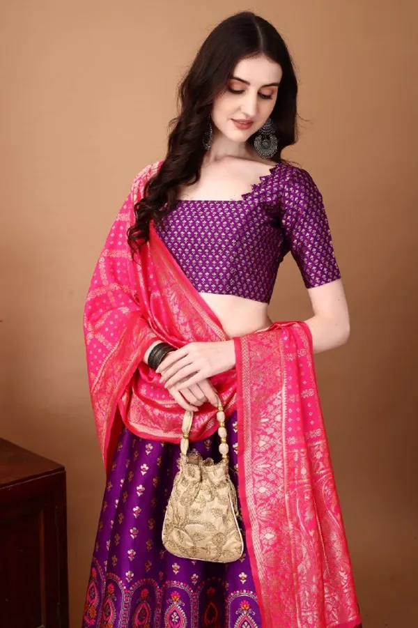 Multi_Color_Designer_Heavy_Lehenga_Choli_In_Soft_Silk_Jacquard_With_Jacquard_Work_Default_Title