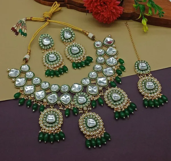 Designer_Prime_Green_Choker_Necklace_Set_With_Moti_Stone_Default_Title