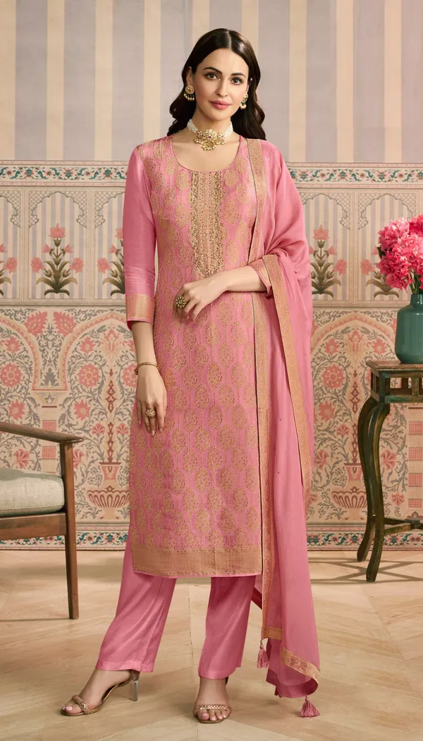 Peach_Viscose_Semi_Stitched_Salwar_Suit_With_Embroidery_Default_Title