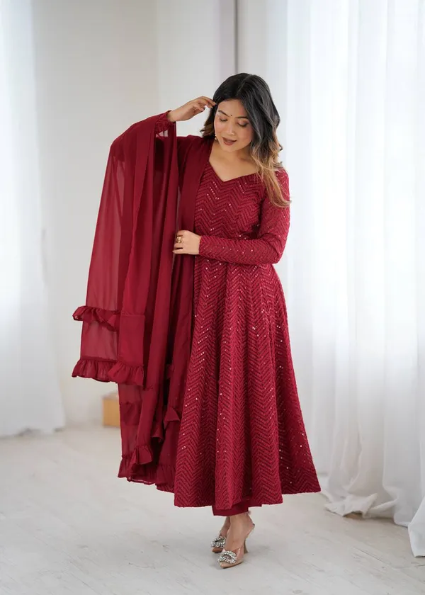 Maroon_Luxury_Designer_Faux_Georgette_Readymade_Suit