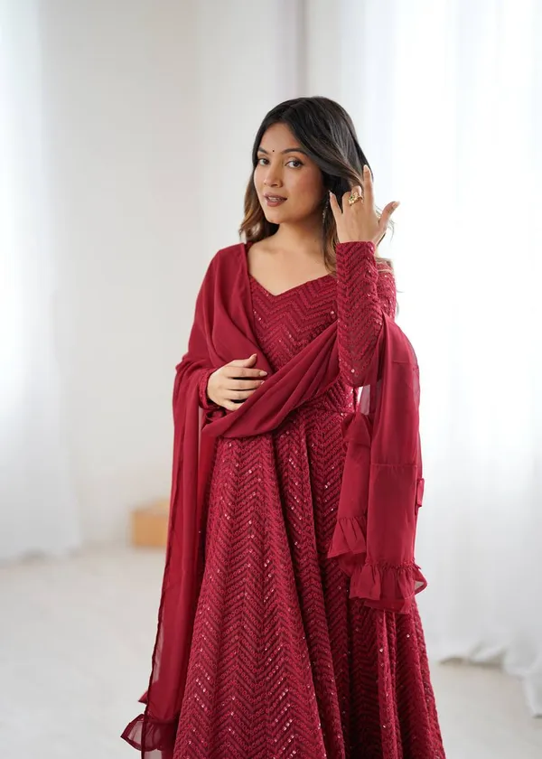Maroon_Luxury_Designer_Faux_Georgette_Readymade_Suit