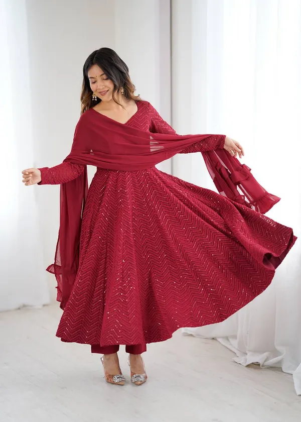 Maroon_Luxury_Designer_Faux_Georgette_Readymade_Suit