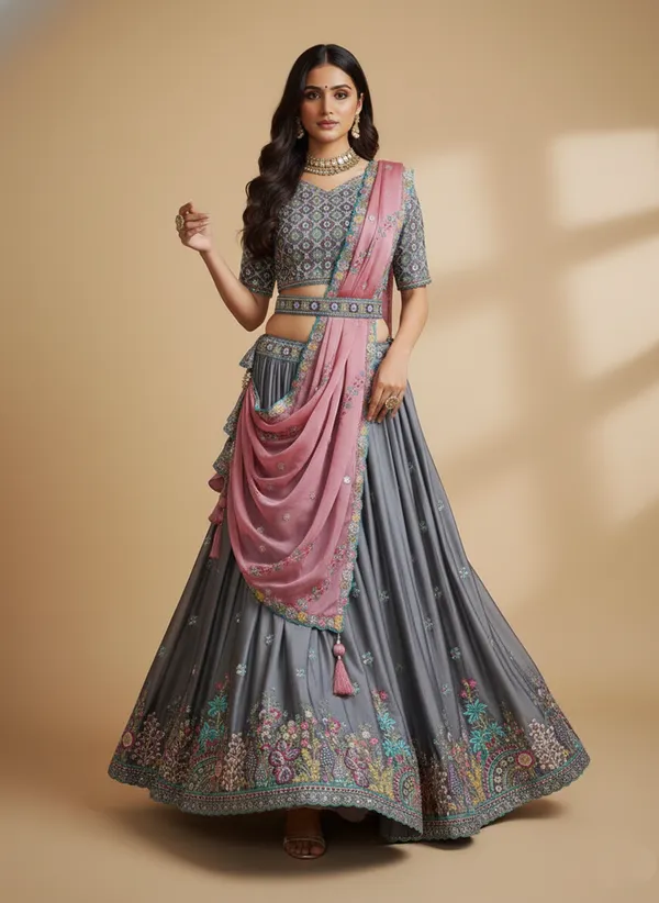 Grey_Embroidered_Lehenga_Choli_Default_Title