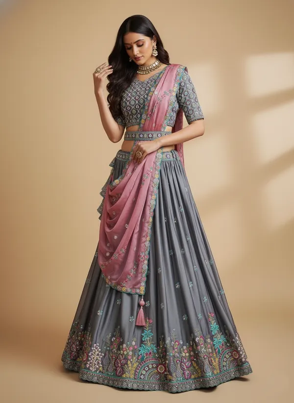 Grey_Embroidered_Lehenga_Choli_Default_Title