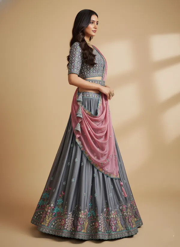 Grey_Embroidered_Lehenga_Choli_Default_Title