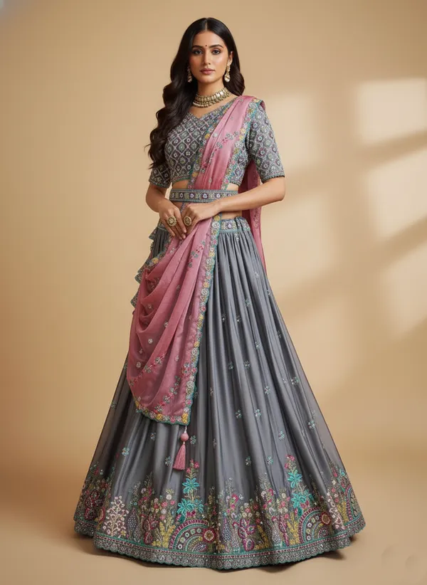 Grey_Embroidered_Lehenga_Choli_Default_Title