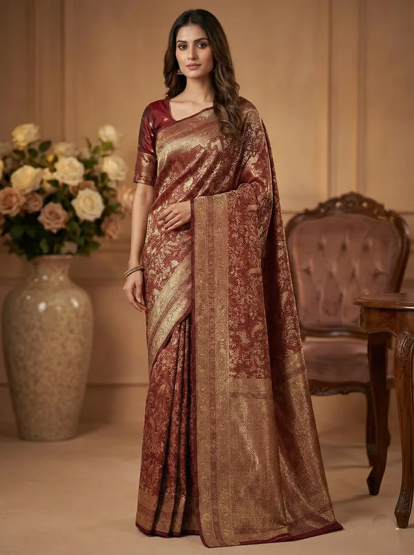 Maroon_Classic_Wear_Designer_Banarasi_Soft_Silk_Saree_Default_Title