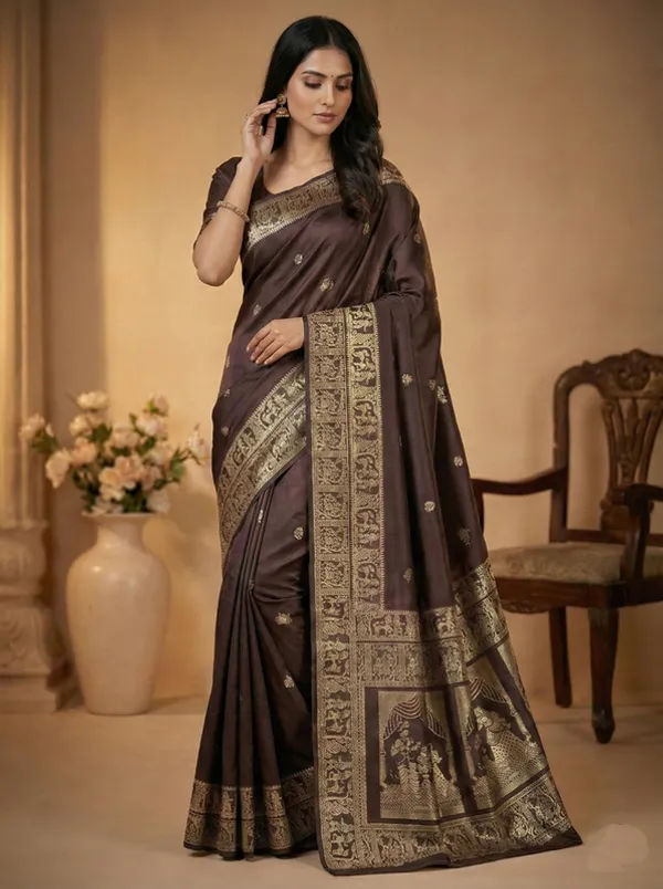 Dark_Brown_Party_Wear_Designer_Banarasi_Soft_Silk_Saree_Default_Title