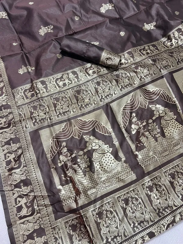 Dark_Brown_Party_Wear_Designer_Banarasi_Soft_Silk_Saree_Default_Title