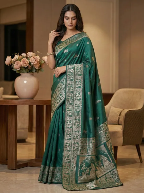 Rama_Green_Party_Wear_Designer_Banarasi_Soft_Silk_Saree_Default_Title
