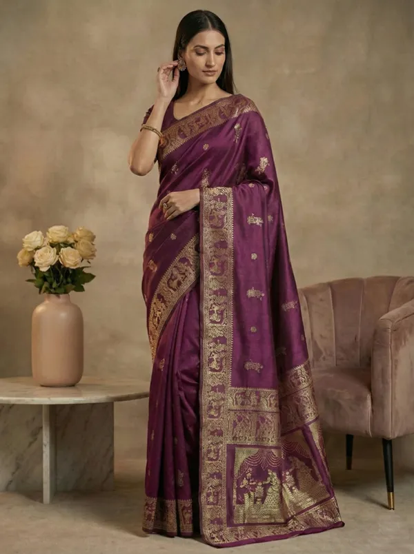 Wine_Classic_Wear_Designer_Banarasi_Soft_Silk_Saree_Default_Title