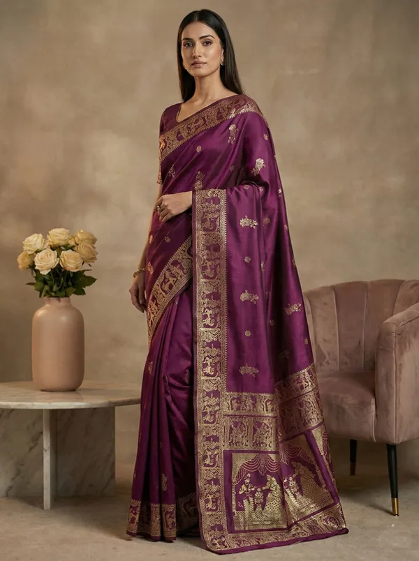 Wine_Classic_Wear_Designer_Banarasi_Soft_Silk_Saree_Default_Title