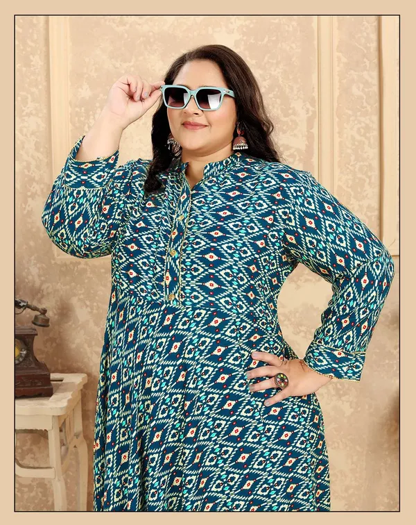 Printed_Teal_Blue_Traditional_Anarkali_Style_Long_Kurti