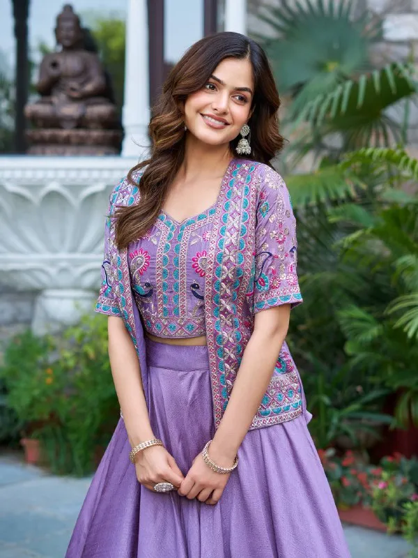 Lavender_Printed_Crop_Top_Lehenga_Set_With_Embroidered_Jacket_Default_Title