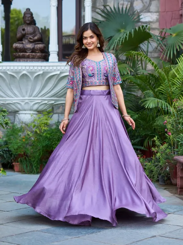 Lavender_Printed_Crop_Top_Lehenga_Set_With_Embroidered_Jacket_Default_Title