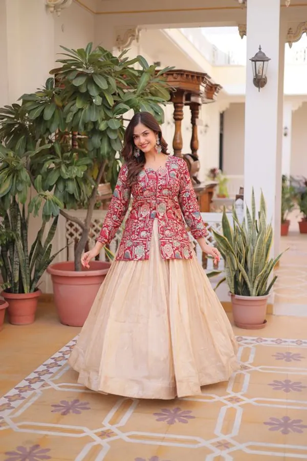 Red_Printed_Peplum_Top_Lehenga_Set_With_Flared_Skirt_Default_Title