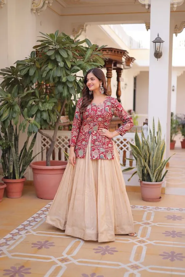 Red_Printed_Peplum_Top_Lehenga_Set_With_Flared_Skirt_Default_Title