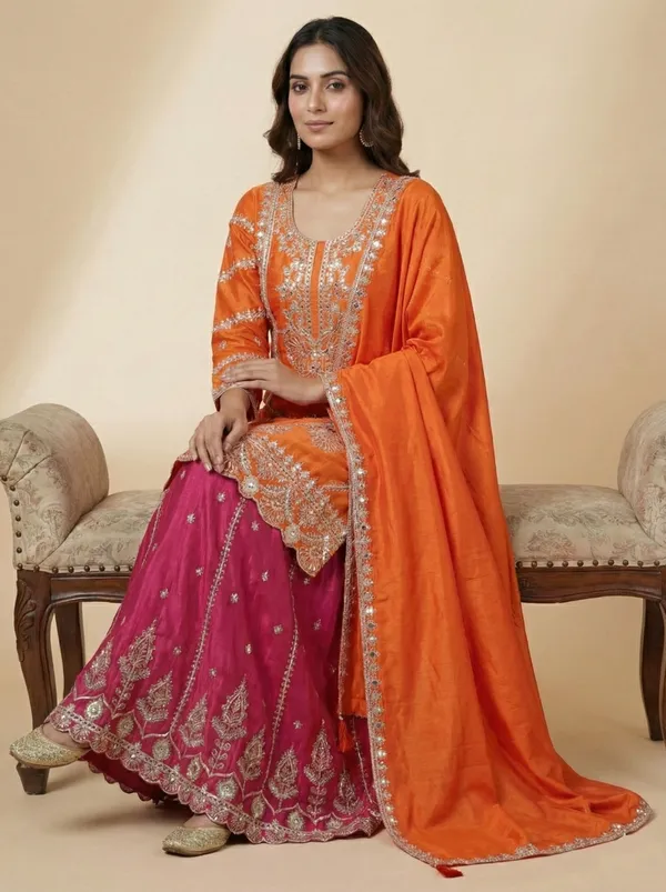 Orange_Pink_Party_Wear_Chinnon_Silk_Readymade_Salwar_Suit