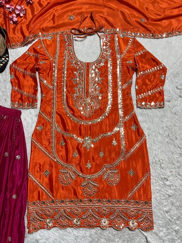 Orange_Pink_Party_Wear_Chinnon_Silk_Readymade_Salwar_Suit