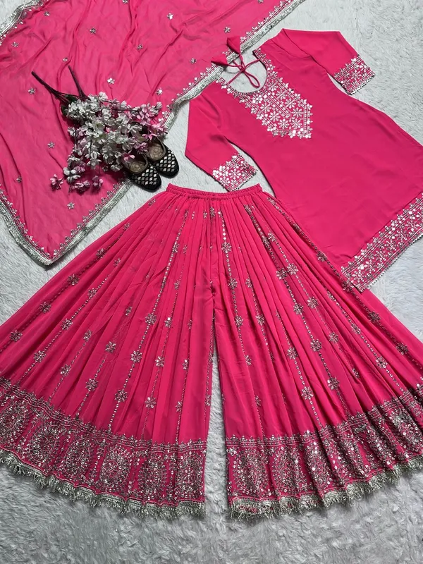 Ethnivo_Pink_Stylish_Designer_Faux_Georgette_Readymade_Party_Wear_Suit