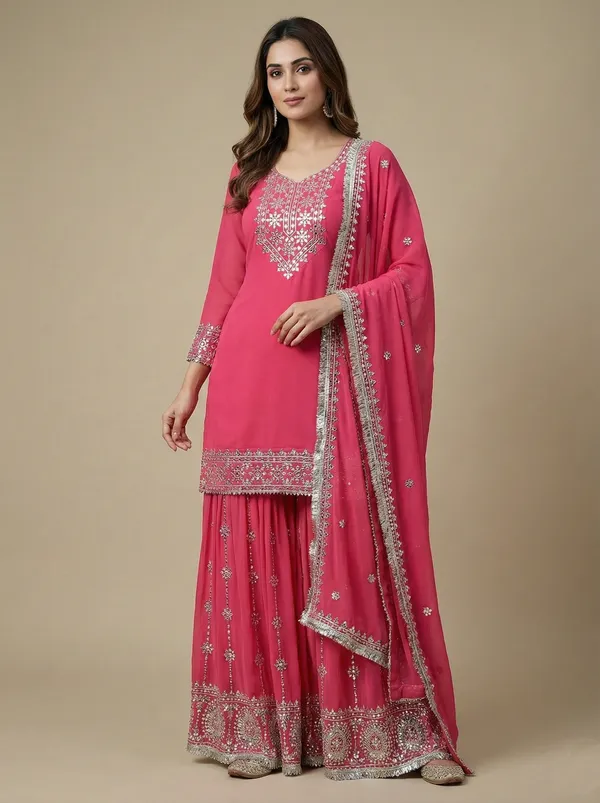 Ethnivo_Pink_Stylish_Designer_Faux_Georgette_Readymade_Party_Wear_Suit