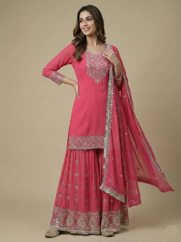 Ethnivo_Pink_Stylish_Designer_Faux_Georgette_Readymade_Party_Wear_Suit