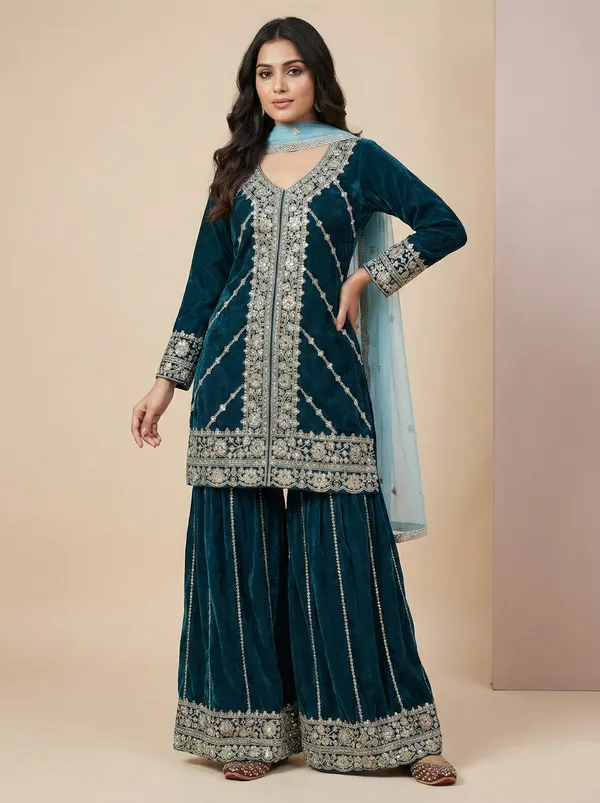 Teal_Sky_Blue_Trendy_Designer_Viscose_Velvet_Readymade_Salwar_Suit