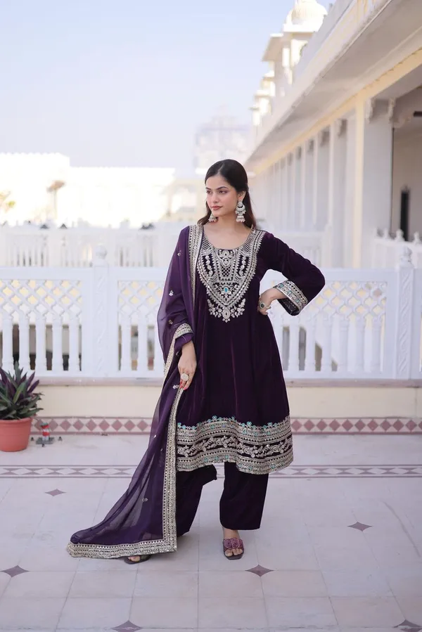 Eid_Special_Wine_Velvet_Designer_Salwar_Suit_With_Zari_Sequins