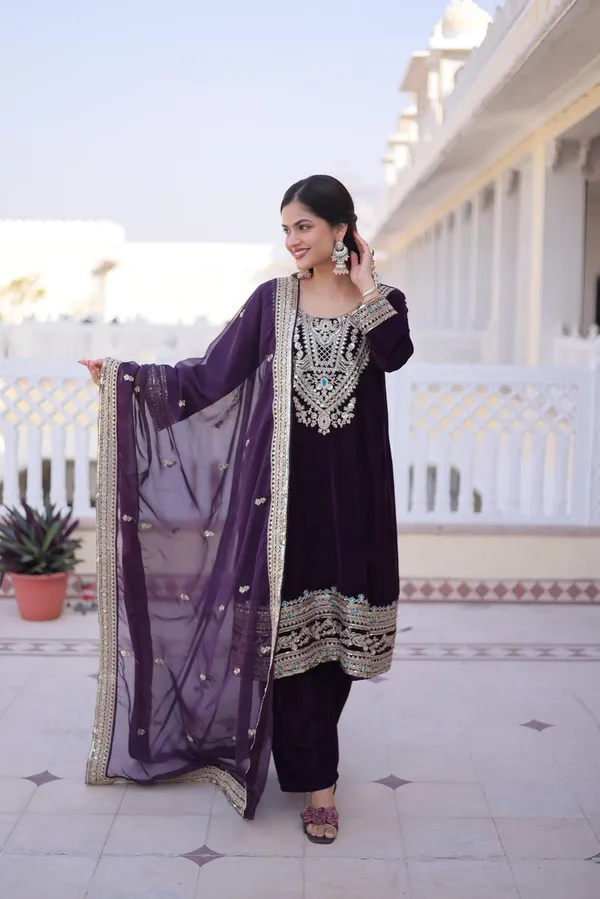 Eid_Special_Wine_Velvet_Designer_Salwar_Suit_With_Zari_Sequins